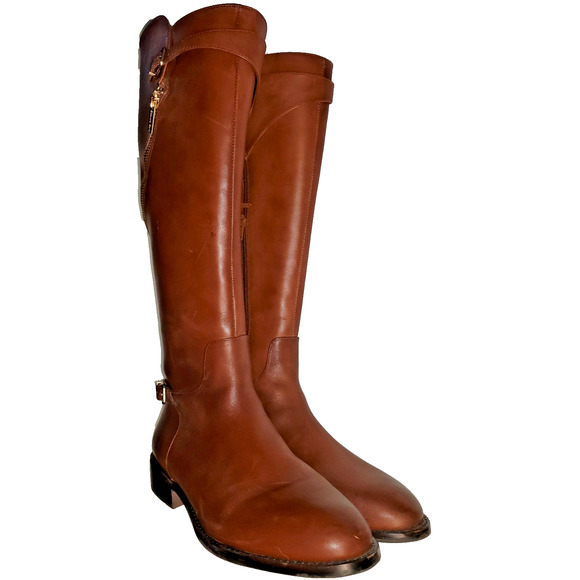 Gianni Bini Brownish Red Leather Boots Gold Zipper Buckle Accents 8M Low Heel - Picture 4 of 7